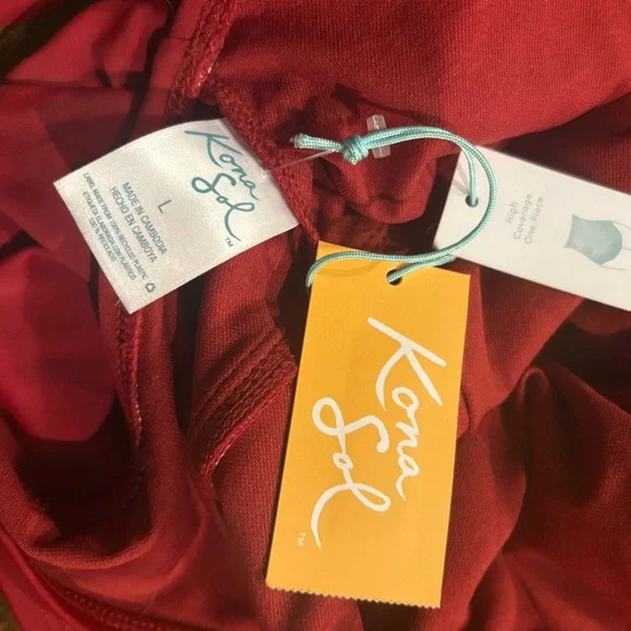 Kona Sol Red Ruffled One-Piece Swimsuit- NWT - Picture 7 of 7